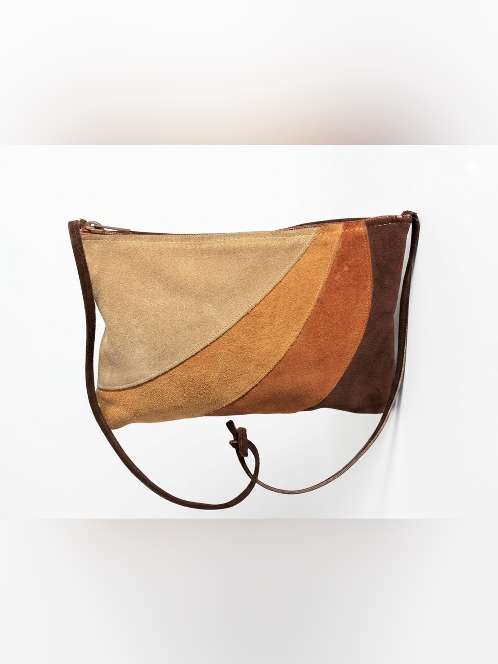 Women’s all Suede Patchwork Shoulder Bag in Brown and Tan
